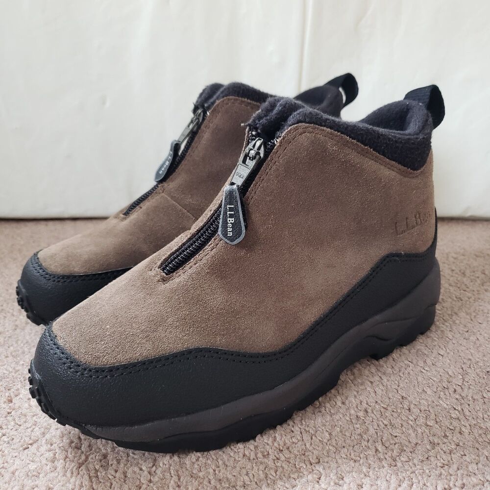 LL Bean Suede Zip Up Ankle Boots Primaloft Insulation Brown/Black Winter Sz 5M